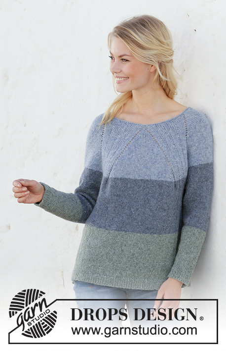 Sweet Nothing Jumper / DROPS 199-18 - Knitted sweater with raglan in DROPS Sky. Piece is knitted top down with stripes and vents in the sides. Size: S - XXXL