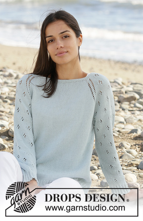 Rivage / DROPS 199-22 - Knitted jumper with raglan in DROPS Alpaca. Piece is knitted top down with lace pattern on sleeves. Size: S - XXXL