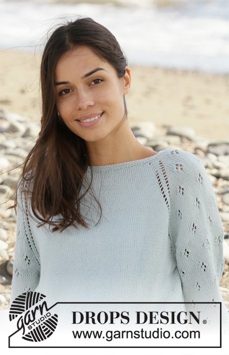 Rivage / DROPS 199-22 - Knitted jumper with raglan in DROPS Alpaca. Piece is knitted top down with lace pattern on sleeves. Size: S - XXXL