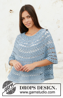 Mermaid Shell / DROPS 199-35 - Crocheted poncho jumper in DROPS Big Merino. Piece is crocheted top down with lace pattern. Size: S - XXXL