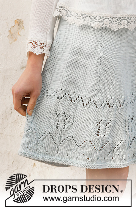 Spring Tulip / DROPS 199-45 - Knitted skirt in DROPS Muskat. The piece is worked with lace/tulip pattern. Sizes S - XXXL.