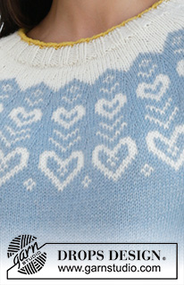 Dear to my Heart Sweater / DROPS 199-7 - Knitted jumper in DROPS Merino Extra Fine. The piece is worked top down with round yoke and Nordic pattern. Sizes S - XXXL.