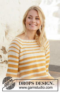 Let the Sun In Sweater / DROPS 200-14 - Pulôver tricotado de cima para baixo com 2 fios DROPS Alpaca, cavas raglan e riscas. Do S ao XXXL