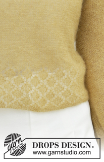 Jolina Top / DROPS 200-22 - Pulôver tricotado em DROPS Kid-Silk, em ponto jarreteira, ponto rendado e mangas ¾. Do S ao XXXL.