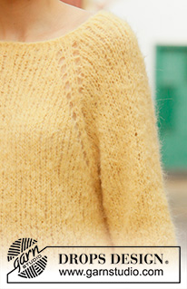 Sunny Swing / DROPS 200-29 - Raglánový pulovr pletený lícovým žerzejem shora dolů z příze DROPS Melody. Velikost XS - XXL.