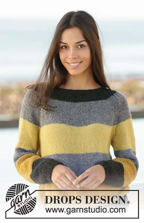 Bee Stripes / DROPS 200-3 - Knitted sweater with stripes in DROPS Sky. The piece is worked top down with raglan. Sizes S - XXXL.