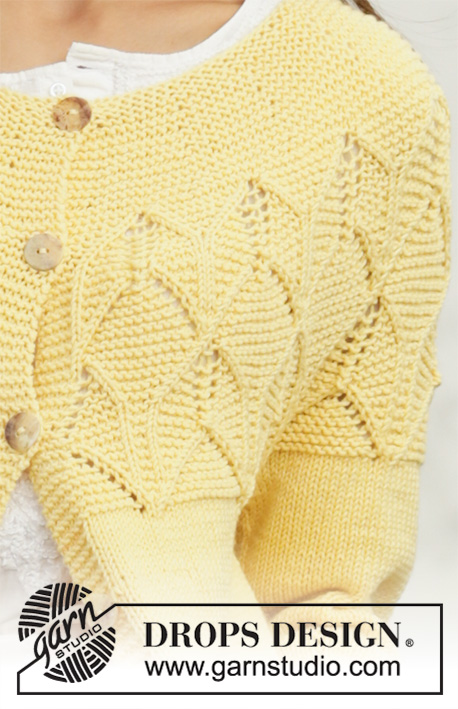 Costa del Sol / DROPS 200-31 - Casaco tricotado de cima para baixo com encaixe arredondado, ponto texturado, ponto rendado e forma trapézio, em DROPS Merino Extra Fine. Do S ao XXXL.
