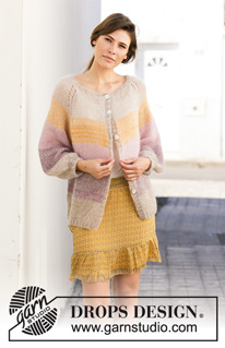 Bring Spring Cardigan / DROPS 200-9 - Knitted jacket in 2 strands DROPS Kid-Silk. The piece is worked top down with raglan, balloon sleeves and stripes. Sizes S - XXXL.