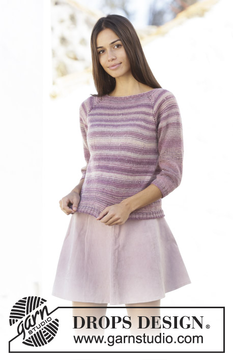 Summer Berries / DROPS 201-13 - Knitted jumper in DROPS Delight. Piece is knitted top down with raglan, ¾ sleeves and A-shape. Size: S - XXXL
