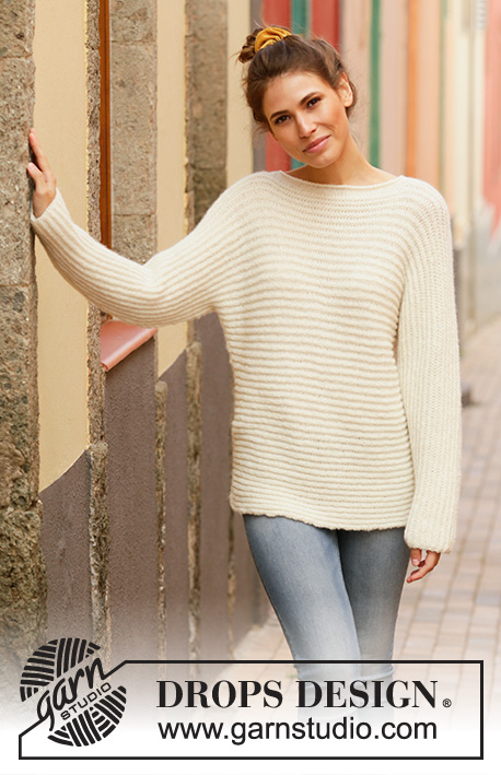 Daily Wonder / DROPS 201-7 - Sweater knitted sideways in DROPS Sky. The piece is worked in English rib. Sizes S - XXXL.