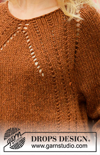 Autumn Spice / DROPS 202-13 - Pull tricoté de haut en bas, avec emmanchures raglan, point texturé et fentes côtés, avec 2 fils DROPS Sky. Du S au XXXL.