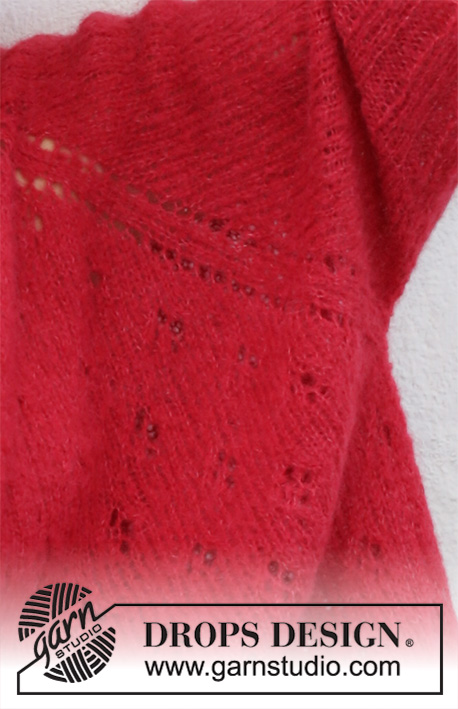 Strawberry Swing / DROPS 202-19 - Pull poncho tricoté de haut en bas, avec emmanchures raglan et point ajouré, en DROPS Brushed Alpaca Silk. Du S au XXXL