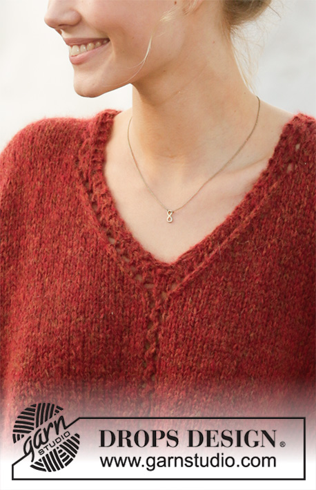 Robin Song / DROPS 202-27 - Knitted jumper with V-neck in DROPS Air. The piece is worked with lace pattern. Sizes S - XXXL.