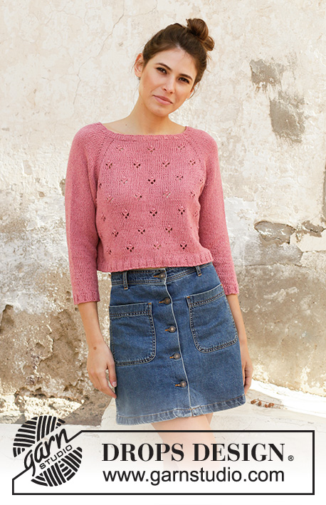 Raspberry Kiss Jumper / DROPS 202-5 - Knitted jumper with raglan in DROPS Belle. The piece is worked top down with lace pattern. Sizes S - XXXL.