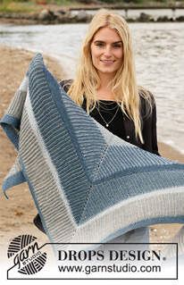 Sandstone Wrap / DROPS 203-16 - Knitted shawl in DROPS Alpaca. The piece is worked top down with stripes and 2-coloured English rib.