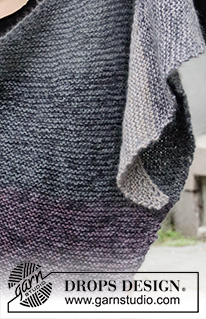 Purple Persuasion / DROPS 203-22 - Knitted shawl in DROPS Kid-Silk and DROPS Alpaca. The piece is worked diagonally with garter stitch and speckled stripes.