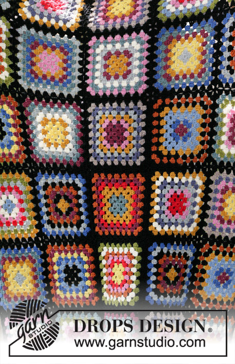 Granny Hugs / DROPS 203-3 - Couverture crochetée composée de carrés granny, en DROPS Karisma.