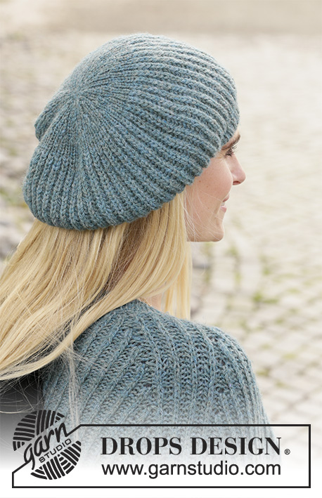 Lagoon Beret / DROPS 204-17 - Knitted beret with English rib in DROPS Sky.