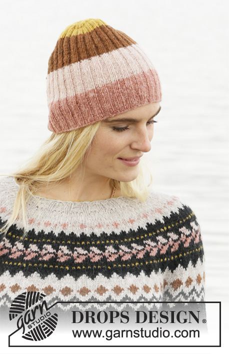 Neapolitan Icecap / DROPS 204-29 - Knitted hat with rib and stripes in DROPS Sky.