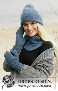 Blue Winter / DROPS 204-36 - Knitted hat, neck warmer and mittens in DROPS Alpaca with rib.