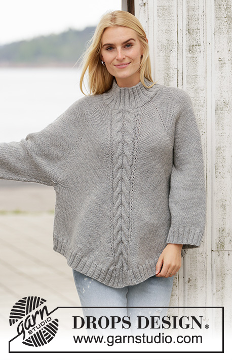 Northern Exposure / DROPS 205-2 - Knitted poncho-jumper with raglan in DROPS Nepal. The piece is worked top down with cables and high neck. Sizes S - XXXL.