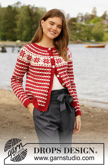 Candy Cane Lane Jacket / DROPS 205-21 - Knitted jacket with nordic Fana pattern in DROPS Karisma or DROPS Lima. The piece is worked top down with round yoke and Nordic pattern. Sizes S - XXXL.