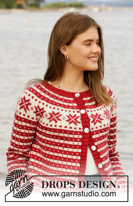 Candy Cane Lane Jacket / DROPS 205-21 - Knitted jacket with nordic Fana pattern in DROPS Karisma or DROPS Lima. The piece is worked top down with round yoke and Nordic pattern. Sizes S - XXXL.