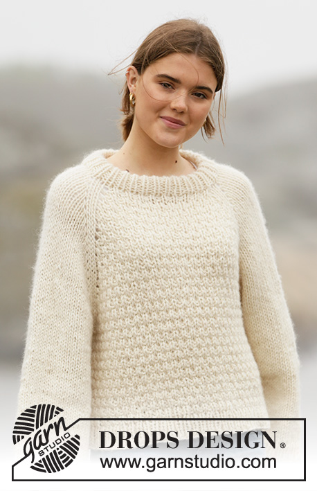 Remember When / DROPS 205-23 - Knitted jumper with raglan and texture in DROPS Nepal and DROPS Brushed Alpaca Silk or 1 strand DROPS Wish. The piece is worked top down with folded neck. Sizes S – XXXL.