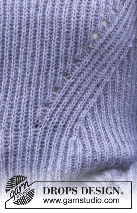 Tender Memories / DROPS 205-34 - Gebreide trui met Engelse patentsteek in DROPS Alpaca en DROPS Kid-Silk. Het werk wordt gebreid met verschuivingen en een dubbele hals. Maten S - XXXL.