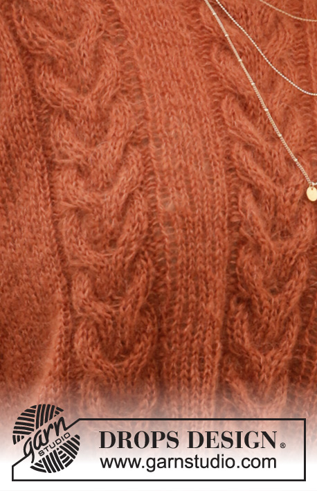 Autumn Trails / DROPS 205-8 - Knitted sweater in 2 strands DROPS Kid-Silk or 1 strand DROPS Brushed Alpaca Silk. The piece is worked with cables. Sizes S - XXXL.