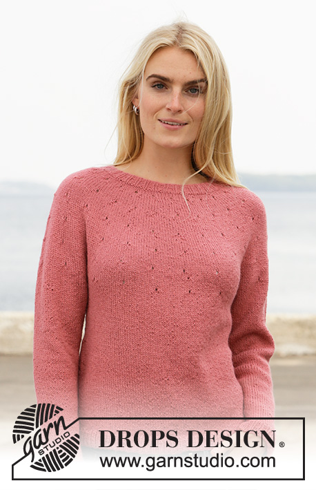 Strawberry Rain / DROPS 206-1 - Knitted jumper with round yoke in DROPS Puna. Piece is knitted top down with lace pattern. Size: S - XXXL
