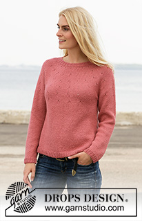 Strawberry Rain / DROPS 206-1 - Knitted jumper with round yoke in DROPS Puna. Piece is knitted top down with lace pattern. Size: S - XXXL