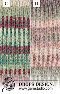 Lake Autumn / DROPS 206-2 - Sweter na drutach przerabiany od góry do dołu dwukolorowym ściegiem angielskim w paski, z reglanowymi rękawami, z włóczki DROPS Sky. Od S do XXXL