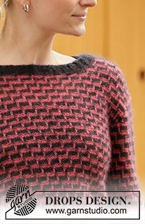 City Chic / DROPS 206-22 - Knitted jumper with pepita pattern in DROPS Kid-Silk. The piece is worked with garter stitch and square pattern with raised stitches. Sizes S – XXXL.