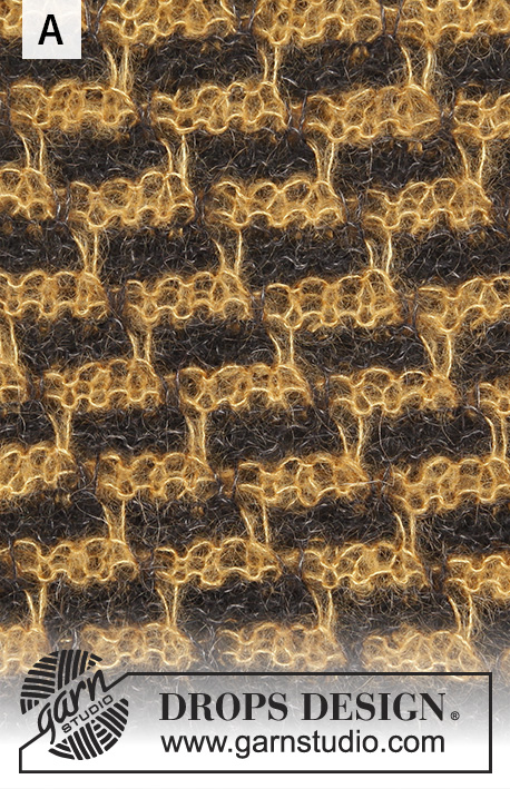 City Chic / DROPS 206-22 - Gebreide trui met pepita-patroon in DROPS Kid-Silk. Het werk wordt gebreid met ribbelsteek en vierkant patroon met verhoogde steken. Maten S – XXXL.