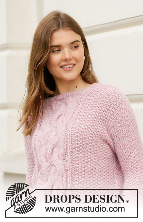 French Chic / DROPS 206-31 - Knitted sweater with moss stitch and large cable. The piece is worked in DROPS Air and DROPS Brushed Alpaca Silk. Sizes S – XXXL.