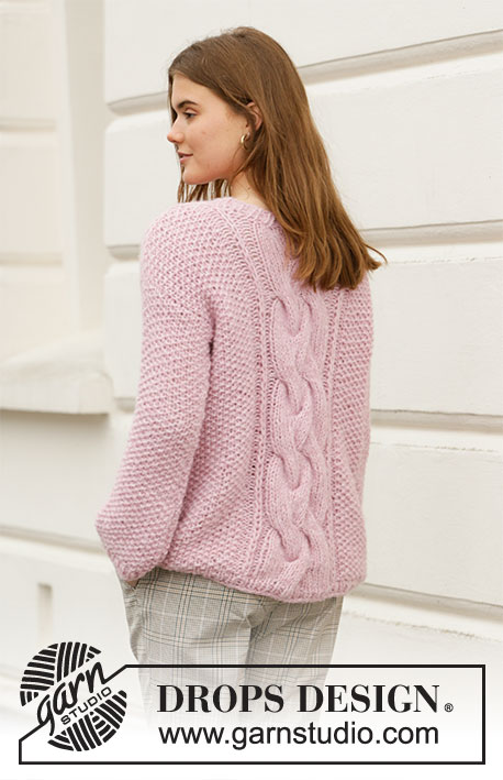 French Chic / DROPS 206-31 - Knitted sweater with moss stitch and large cable. The piece is worked in DROPS Air and DROPS Brushed Alpaca Silk. Sizes S – XXXL.