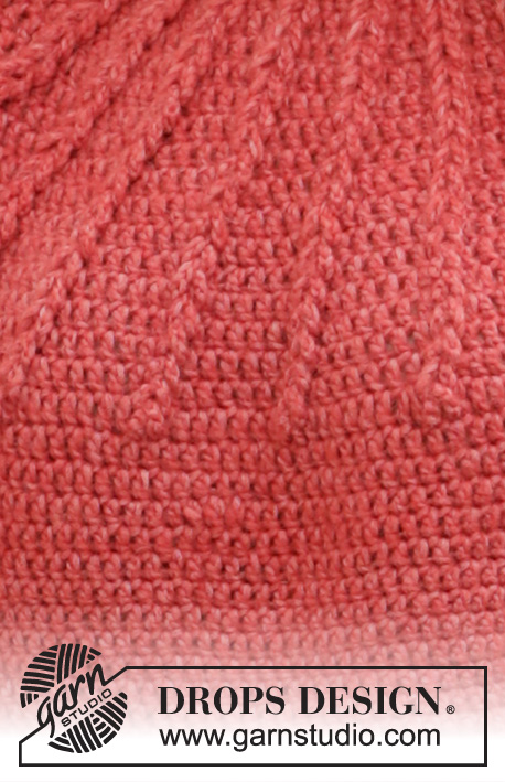 Blushing Embers / DROPS 206-33 - Crocheted jumper with round yoke in DROPS Air. The piece is worked top down with cable loops. Sizes S - XXXL.
