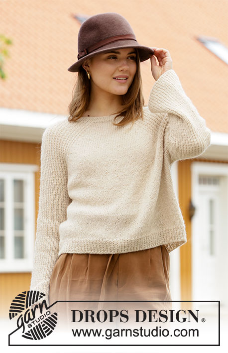 Winter Wheat / DROPS 206-48 - Knitted jumper with raglan in DROPS Puna or DROPS Soft Tweed. The piece is worked top down with textured pattern on the sleeves. Sizes S - XXXL.