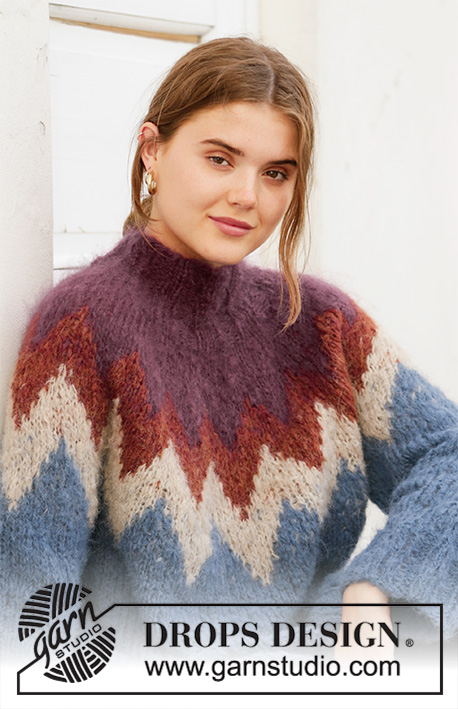 Morocco Love / DROPS 206-5 - Knitted sweater in DROPS Melody. The piece is worked top down with round yoke and Nordic pattern on the yoke. Sizes S - XXXL.