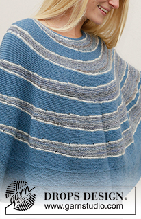 Winter Swagger / DROPS 207-10 - Gebreide poncho trui met ronde pas in DROPS Fabel. Het werk wordt gebreid van boven naar beneden met verkorte toeren en strepen. Maat: S - XXXL