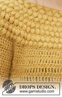 Autumn Gold / DROPS 207-19 - Hæklet bluse i DROPS Sky og DROPS Kid-Silk. Arbejdet hækles med rundt bærestykke, oppefra og ned med pufmasker på bærestykket. Størrelse S - XXXL.