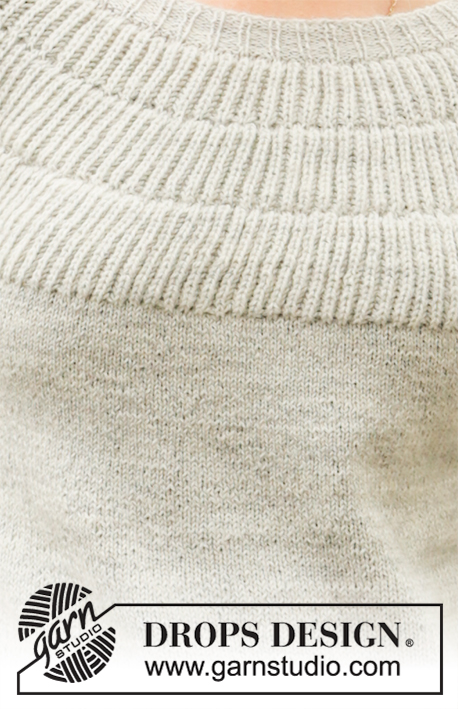 Winter Bride / DROPS 207-3 - Sweter na drutach przerabiany od góry do dołu, z zaokrąglonym karczkiem ze ściegiem angielskim, z włóczki DROPS Flora. Od S do XXXL.