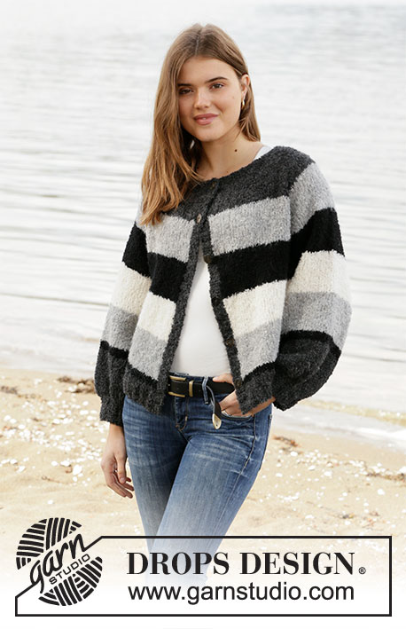 Row by Row Jacket / DROPS 207-39 - Knitted jacket with stripes in DROPS Alpaca Bouclé. Worked top down. Size: S - XXXL