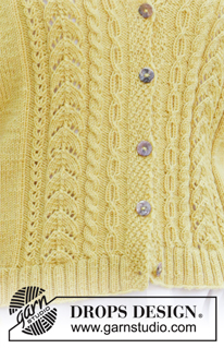 Marigold Sunshine / DROPS 207-4 - Gebreid vest in DROPS BabyMerino. Het werk wordt gebreid met kabels, kantpatroon en sjaalkraag. Maten S - XXXL.