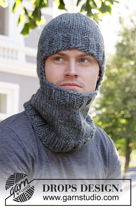 Winter Knights / DROPS 208-12 - Knitted hat / balaclava for men in DROPS Snow with rib and neck. Size S-XL