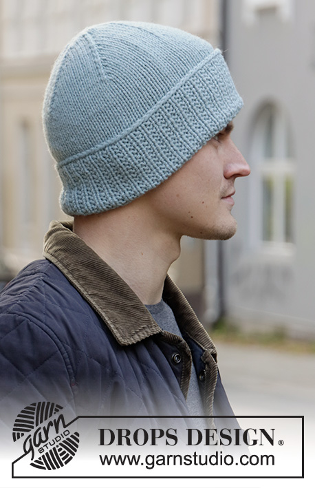 Fisher’s Friend / DROPS 208-13 - DROPS Nepal lõngast kootud meeste tekstuurse mustriga hipster müts
