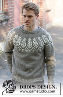 Mandal / DROPS 208-15 - Knitted jumper for men with round yoke and Nordic pattern in DROPS Merino Extra Fine. The piece is worked top down. Sizes S - XXXL.