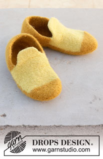 Good Morning Sunshine / DROPS 209-17 - Felted slippers in DROPS Alaska. The piece is worked back and forth in one piece, which is then sewn together before felting. Sizes 35-46.