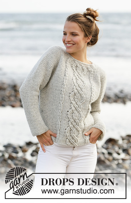 Graceful Cables / DROPS 210-12 - Crocheted sweater with raglan in DROPS Air. The piece is worked top down with cables and relief-stitches. Sizes XS - XXL.